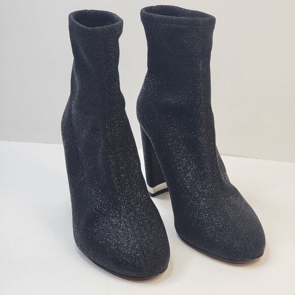 Michael Kors Mandy 8M Stretch Pull On Ankle Boots Black Glitter 3.5" Heel Party - Picture 2 of 15
